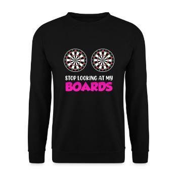 Arrêtez de regarder mes planches! Joueur de fléchettes - Sweat-shirt Unisexe - noir - Devant - Alina (178cm) & Michal (187cm)