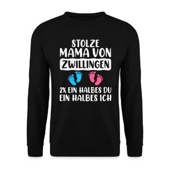 Mutter von Zwillinge Junge Mädchen stolze Mama - Unisex Pullover - Schwarz - Vorne - Alina (178cm) & Michal (187cm)