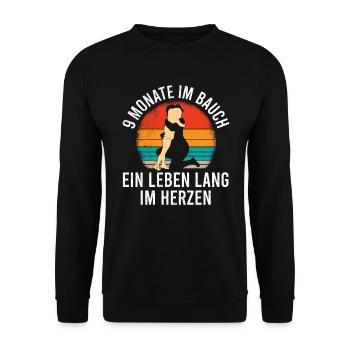 Schwanger 9 Monate im Bauch Mutter Kind Familie - Unisex Pullover - Schwarz - Vorne - Alina (178cm) & Michal (187cm)