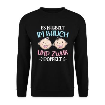 Kribbeln im Bauch Mutter von 2 Zwillinge im Bauch - Unisex Pullover - Schwarz - Vorne - Alina (178cm) & Michal (187cm)