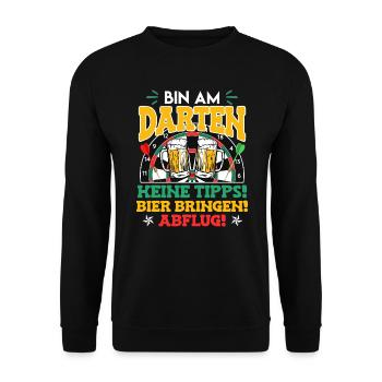 Bin am Darten! Bier bringen und Abflug! - Unisex Pullover - Schwarz - Vorne - Alina (178cm) & Michal (187cm)