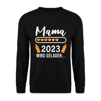 Mama 2023 loading Mutter Schwangerschaft Mama - Unisex Pullover - Schwarz - Vorne - Alina (178cm) & Michal (187cm)