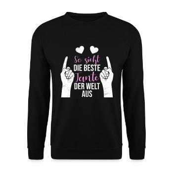 So sieht die beste Tante der Welt aus Coole Tante - Unisex Pullover - Schwarz - Vorne - Alina (178cm) & Michal (187cm)
