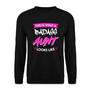 This is what cool aunt from family Badass Aunt looks like - Unisex Sweatshirt - black - Front - Alina (178cm) & Michal (187cm)
