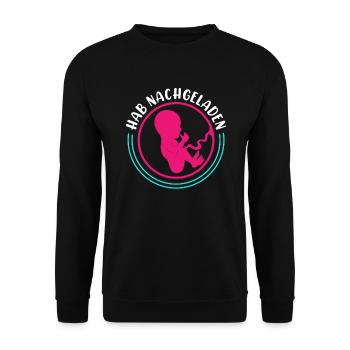 Ich habe nachgeladen zweites Kind - Unisex Pullover - Schwarz - Vorne - Alina (178cm) & Michal (187cm)
