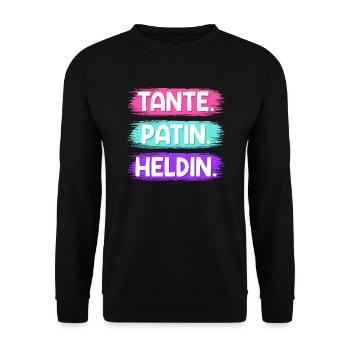 Tante Patentante Heldin Super Tante - Unisex Pullover - Schwarz - Vorne - Alina (178cm) & Michal (187cm)