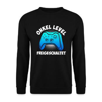 Onkel Level freigeschaltet Onkel - Unisex Pullover - Schwarz - Vorne - Alina (178cm) & Michal (187cm)