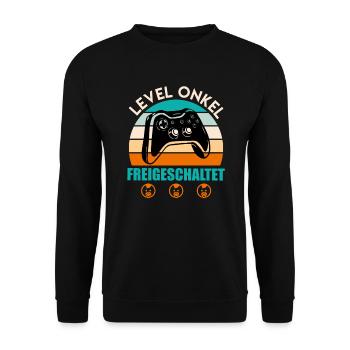 Level Onkel freigeschaltet Onkel - Unisex Pullover - Schwarz - Vorne - Alina (178cm) & Michal (187cm)
