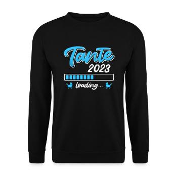 Tante 2023 wird geladen Patentante bald Tante - Unisex Pullover - Schwarz - Vorne - Alina (178cm) & Michal (187cm)