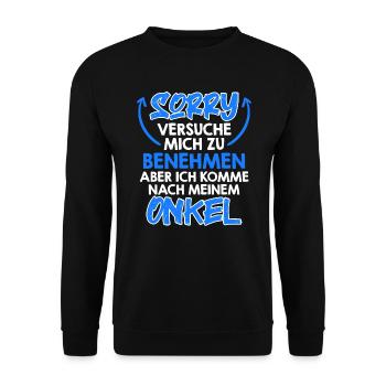 Versuche mich zu benehmen - Unisex Pullover - Schwarz - Vorne - Alina (178cm) & Michal (187cm)