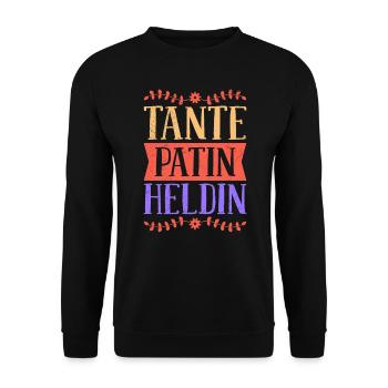 Ich bin Tante Patentante eine Heldin Beste Tante - Unisex Pullover - Schwarz - Vorne - Alina (178cm) & Michal (187cm)
