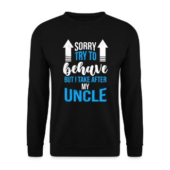 Ich komme nach meinem Onkel - Unisex Pullover - Schwarz - Vorne - Alina (178cm) & Michal (187cm)