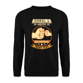 Onkel und Neffe das perfekte Chaos Team - Unisex Pullover - Schwarz - Vorne - Alina (178cm) & Michal (187cm)