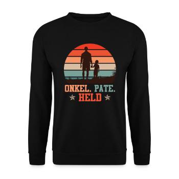 Onkel Pate Held Onkel Spruch - Unisex Pullover - Schwarz - Vorne - Alina (178cm) & Michal (187cm)