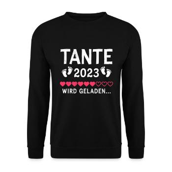 Tante 2023 wird geladen bald Tante du wirst Tante - Unisex Pullover - Schwarz - Vorne - Alina (178cm) & Michal (187cm)