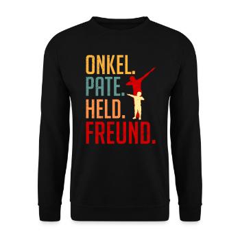 Onkel Pate Held Freund Onkel - Unisex Pullover - Schwarz - Vorne - Alina (178cm) & Michal (187cm)