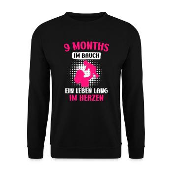 9 Monate im Bauch - ein Leben lang im Herzen - Unisex Pullover - Schwarz - Vorne - Alina (178cm) & Michal (187cm)