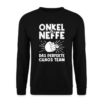 Onkel und Neffe das perfekte Chaos Team - Unisex Pullover - Schwarz - Vorne - Alina (178cm) & Michal (187cm)