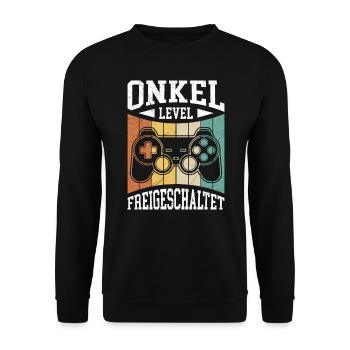 Onkel Level freigeschaltet bester Onkel - Unisex Pullover - Schwarz - Vorne - Alina (178cm) & Michal (187cm)