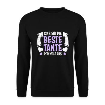 So sieht die beste Tante aus Nichte Neffe Tante - Unisex Pullover - Schwarz - Vorne - Alina (178cm) & Michal (187cm)