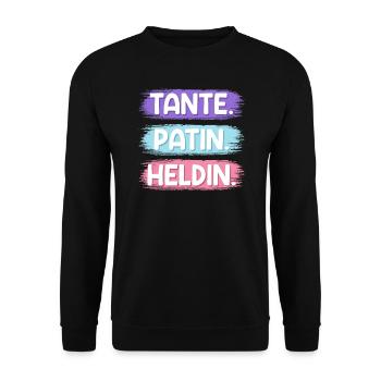 Tante Patentante Heldin Super Tante - Unisex Pullover - Schwarz - Vorne - Alina (178cm) & Michal (187cm)