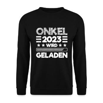 Onkel 2023 wird geladen werdender Onkel - Unisex Pullover - Schwarz - Vorne - Alina (178cm) & Michal (187cm)