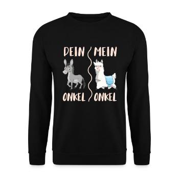 Dein Onkel mein Onkel - Unisex Pullover - Schwarz - Vorne - Alina (178cm) & Michal (187cm)
