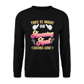 So sieht eine tolle Tante aus Nichte Neffe Tante - Unisex Pullover - Schwarz - Vorne - Alina (178cm) & Michal (187cm)