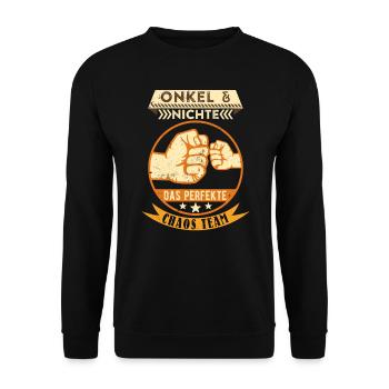 Onkel und Nichte das perfekte Chaos Team - Unisex Pullover - Schwarz - Vorne - Alina (178cm) & Michal (187cm)