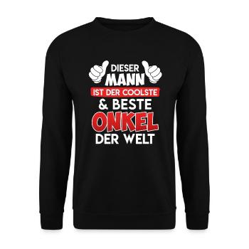 Der coolste Onkel der Welt Onkel Spruch - Unisex Pullover - Schwarz - Vorne - Alina (178cm) & Michal (187cm)