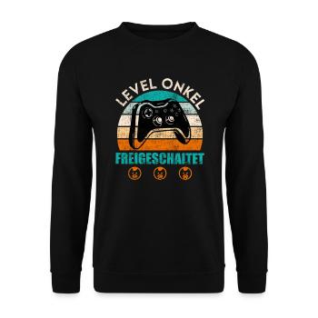 Level Onkel freigeschaltet Onkel - Unisex Pullover - Schwarz - Vorne - Alina (178cm) & Michal (187cm)