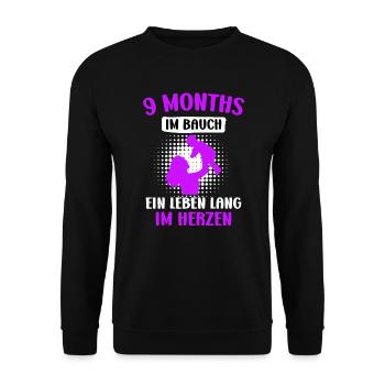 9 Monate im Bauch - ein Leben lang im Herzen - Unisex Pullover - Schwarz - Vorne - Alina (178cm) & Michal (187cm)