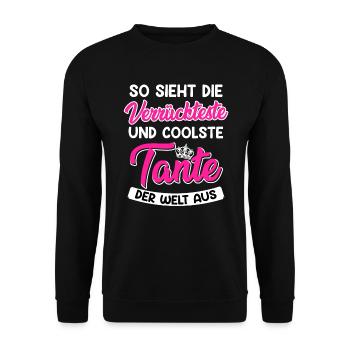 So sieht coolste Tante aus verrückte Tante - Unisex Pullover - Schwarz - Vorne - Alina (178cm) & Michal (187cm)