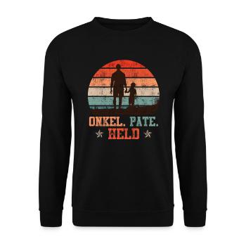 Onkel Pate Held Onkel Spruch - Unisex Pullover - Schwarz - Vorne - Alina (178cm) & Michal (187cm)