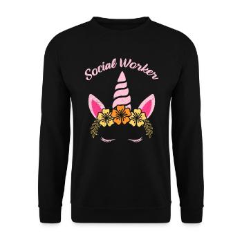 Einhorn Ich bin Sozialarbeiterin - Unisex Pullover - Schwarz - Vorne - Alina (178cm) & Michal (187cm)