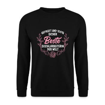 Getestet und sicher Ich bin Sozialarbeiterin - Unisex Pullover - Schwarz - Vorne - Alina (178cm) & Michal (187cm)