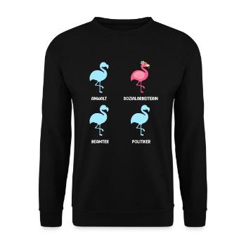 Flamingo Anwalt Beamter Politiker Sozialarbeiterin - Unisex Pullover - Schwarz - Vorne - Alina (178cm) & Michal (187cm)