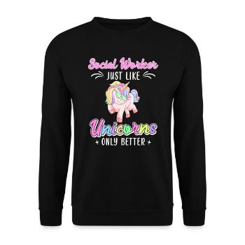 Wie Einhörner nur besser Sozialarbeiterin - Unisex Pullover - Schwarz - Vorne - Alina (178cm) & Michal (187cm)