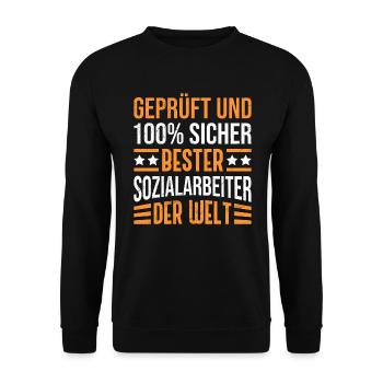 Geprüft und sicher der beste Sozialarbeiter - Unisex Pullover - Schwarz - Vorne - Alina (178cm) & Michal (187cm)