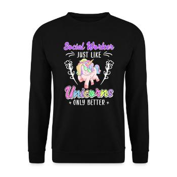 How unicorns only better social worker - Unisex Sweatshirt - black - Front - Alina (178cm) & Michal (187cm)