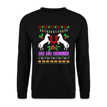 Ho Ho Chevaux Ugly Chritsmas Cavalier Cavalier - Sweat-shirt Unisexe - noir - Devant - Alina (178cm) & Michal (187cm)