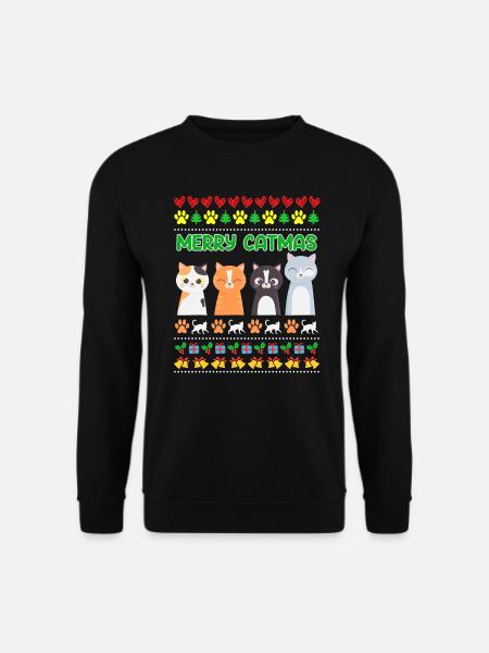 Meowy Christmas Ugly Christmas Weihnachten - Unisex Pullover - Schwarz