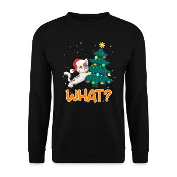 What? Lustige Katze Tannenbaum Kätzchen - Unisex Pullover - Schwarz - Vorne - Alina (178cm) & Michal (187cm)