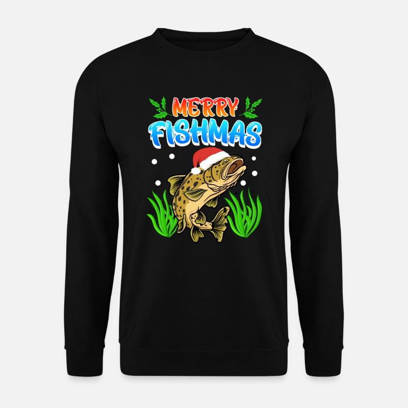 Forellen Angler Merry Fishmas Angler Weihnachten - Unisex Pullover - Schwarz