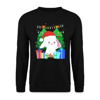 Niedlicher Haase Tannenbaum Weihnachten - Unisex Pullover - Schwarz - Vorne - Alina (178cm) & Michal (187cm)