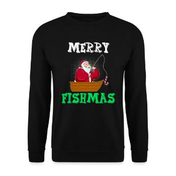 Merry Fishmas Angler Nikolaus Angel - Unisex Sweatshirt - black - Front - Alina (178cm) & Michal (187cm)