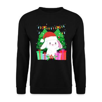 Niedlicher Haase Tannenbaum Weihnachten - Unisex Pullover - Schwarz - Vorne - Alina (178cm) & Michal (187cm)