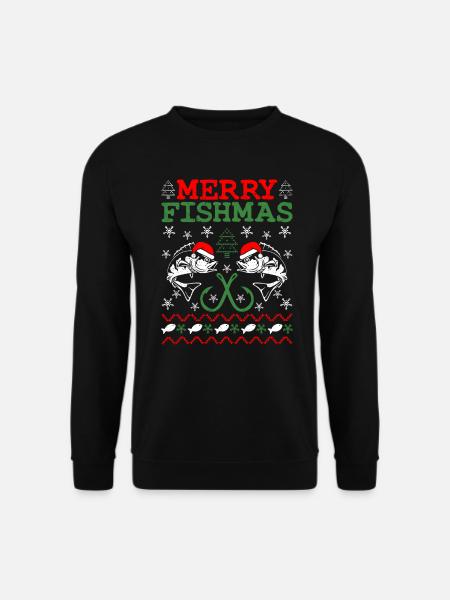 Ugly Christmas Angler Fisch Fischer Weihnachten - Unisex Pullover - Schwarz