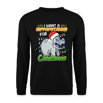 I want a Hippotmus for Christmas - Unisex Pullover - Schwarz - Vorne - Alina (178cm) & Michal (187cm)