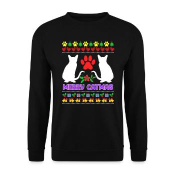 Ugly Christmas Katzen - Unisex Pullover - Schwarz - Vorne - Alina (178cm) & Michal (187cm)